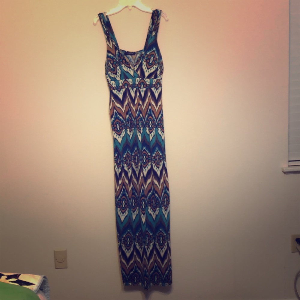 Patterned Brown and Teal Dress